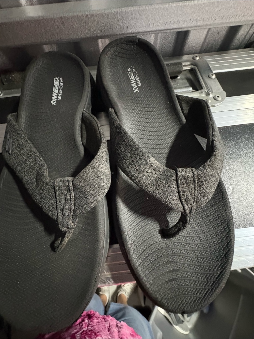 Skechers Black Gray Foam-Top Flip Flops
